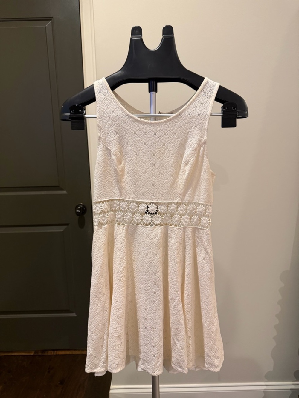 Free People Cream Lace Fit-and-Flare Dress with Floral Waist